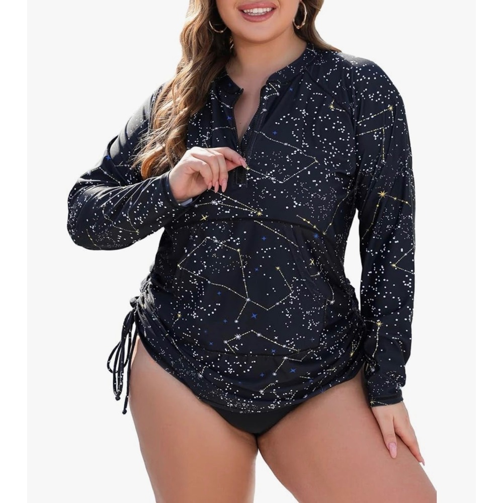 NWT Halcurt Women's Long Sleeve Rash Guard Swim Shirts with Pocket Half zip